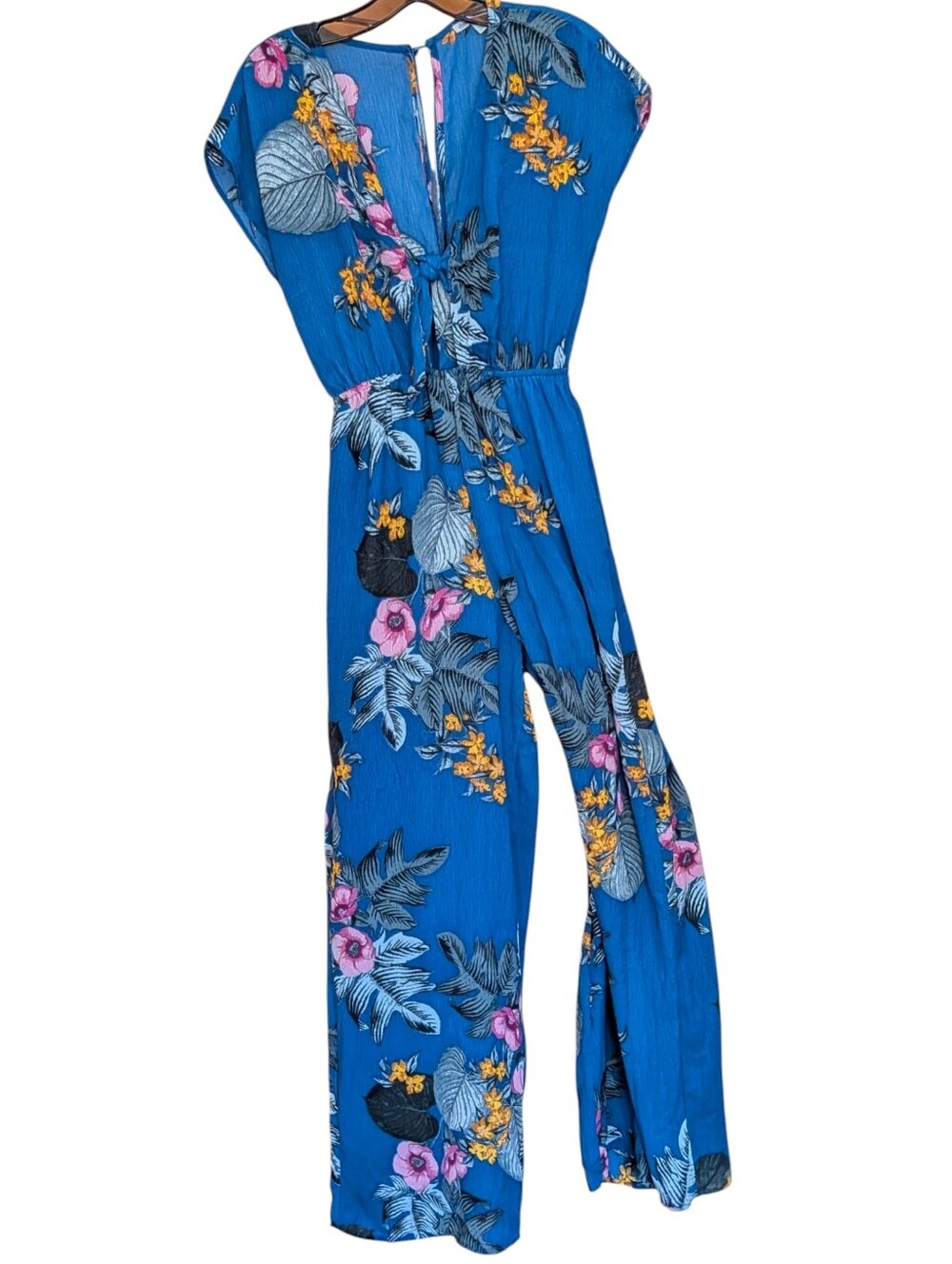 Charlotte Russe Blue Floral Wide-Leg Jumpsuit Small Beach Bohemian Vacation